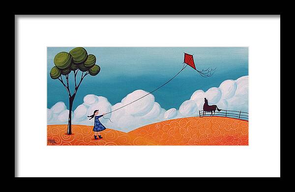 Art Framed Print featuring the painting Flying With Becky - whimsical landscape by Debbie Criswell