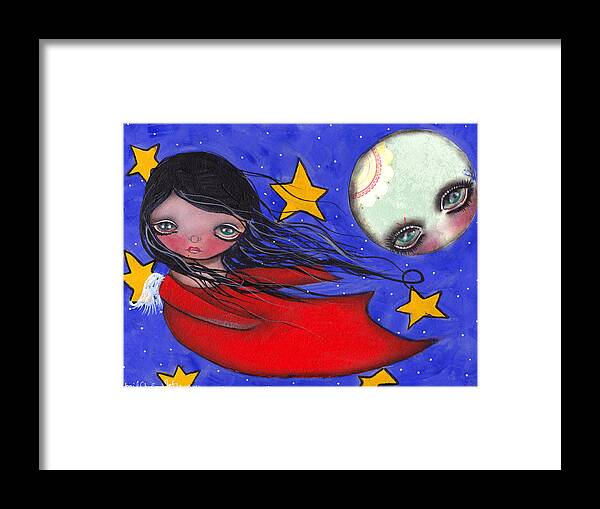 Angel Framed Print featuring the painting Flying with the Moon by Abril Andrade