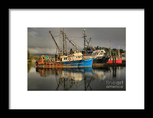 Commercial Fishing Framed Print featuring the photograph Fog Over Ucluelet Fishing Port by Adam Jewell