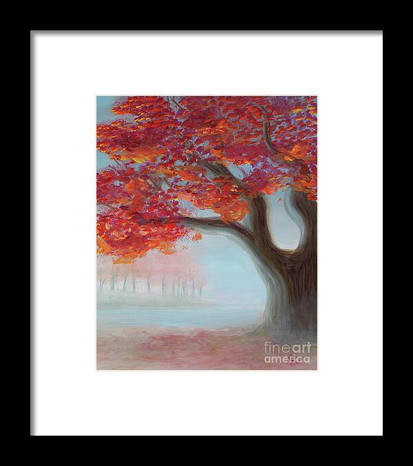 Rebecca Framed Print featuring the painting Foggy Autumn by Rebecca Parker