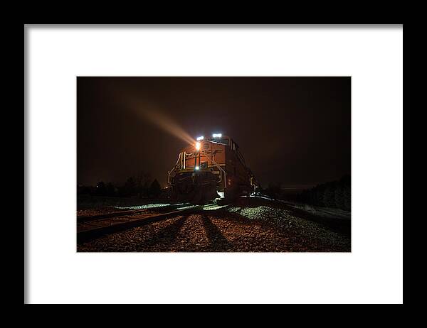 Canon Framed Print featuring the photograph Foggy Night Train by Aaron J Groen