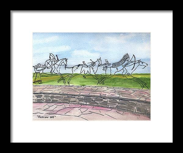 Little Bighorn Battlefield Framed Print featuring the painting Follow Me by Linda Feinberg