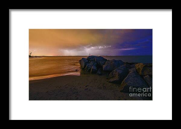 Lightning Framed Print featuring the photograph Folly Beach Lightning by Robert Loe