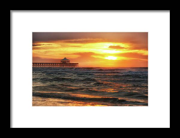 Folly Beach Pier Framed Print featuring the photograph Folly Beach Pier Sunrise by Donnie Whitaker