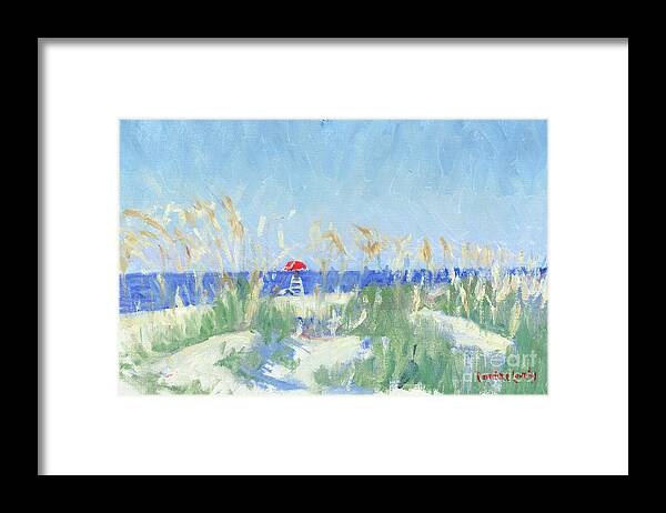 Folly Field Framed Print featuring the painting Folly Field Life Guard Stand by Candace Lovely