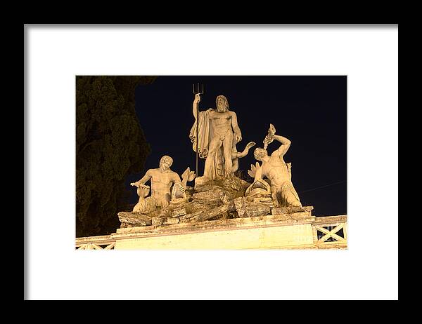 Fontana Framed Print featuring the photograph Fontana del Nettuno in Piazza del Popolo by Fabrizio Ruggeri