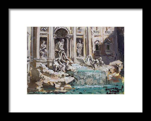 Fontana Di Trevi Framed Print featuring the painting Fontana di Trevi Rome by Ylli Haruni