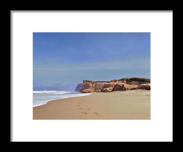 Seascape Framed Print featuring the digital art Foot Prints and Sand Cliffs by Richard Thomas