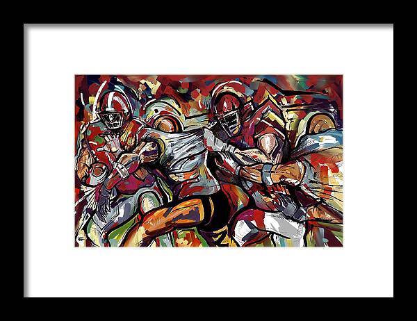 Football Framed Print featuring the painting FootBall Frawl by John Gholson