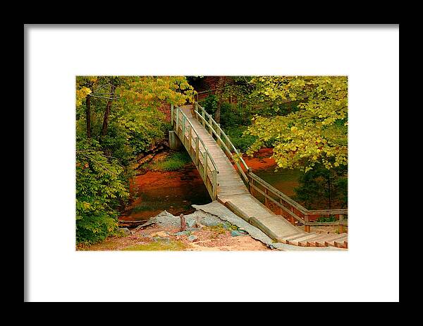 Autumn Framed Print featuring the photograph Footbridge into Autumn by Stacie Siemsen