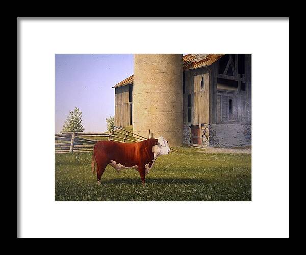 Bull Framed Print featuring the painting For the Record by Conrad Mieschke