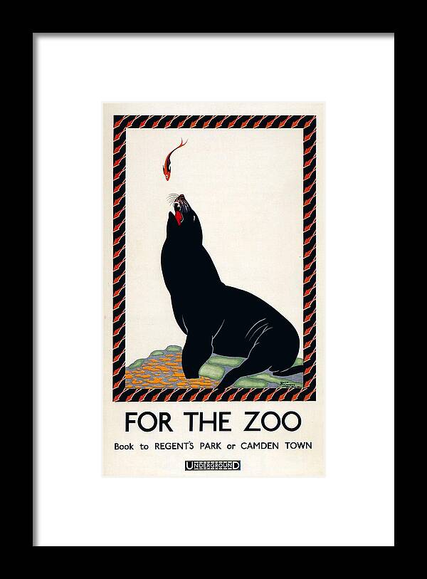 Zoo Framed Print featuring the mixed media For the Zoo, Book to Regent's Park or Camden Town - London Underground - Retro travel Poster by Studio Grafiikka
