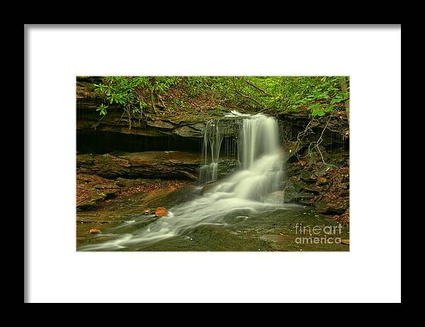 Cave Falls Framed Print featuring the photograph Forbes State Forest Cole Run Cave Falls by Adam Jewell
