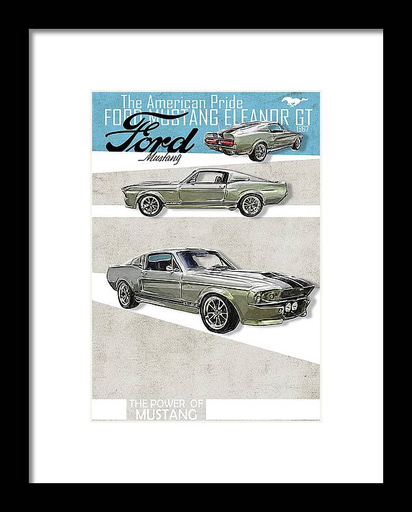 1968 Shelby Framed Print featuring the digital art Ford Mustang Eleanor 1967 by Yurdaer Bes
