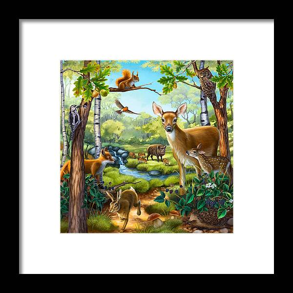Forest Framed Print featuring the painting Forest Animals by Anne Wertheim