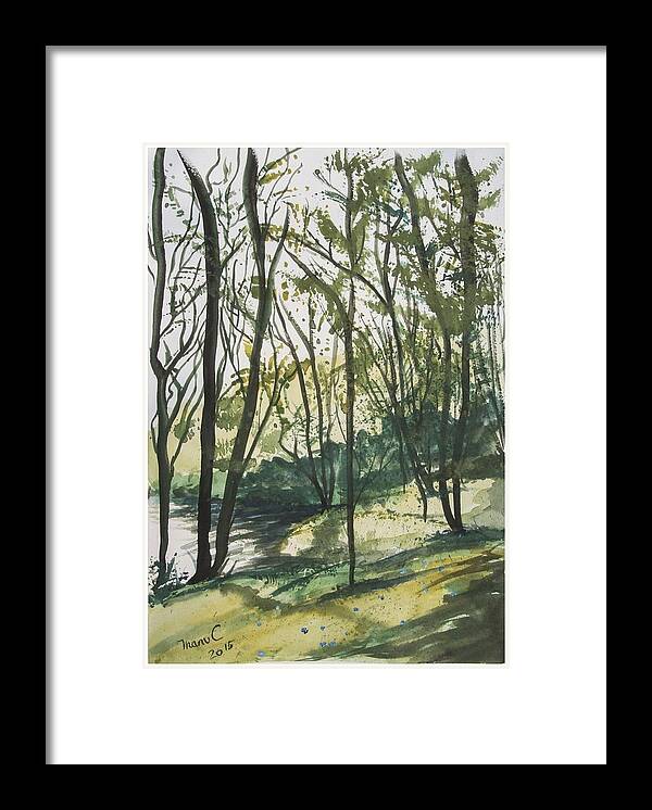 Tree Framed Print featuring the painting Forest by the lake by Manuela Constantin