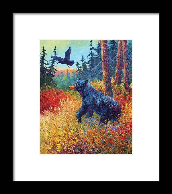 Black Framed Print featuring the painting Forest Friends by Marion Rose