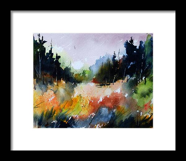 Forest Meadow Landscape Fall Colours Loose Style Grasses Framed Print featuring the painting Forest Meadow by Wilfred McOstrich
