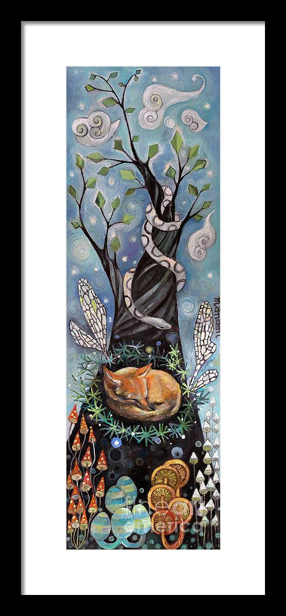 Fox Framed Print featuring the painting Forest Temple by Manami Lingerfelt