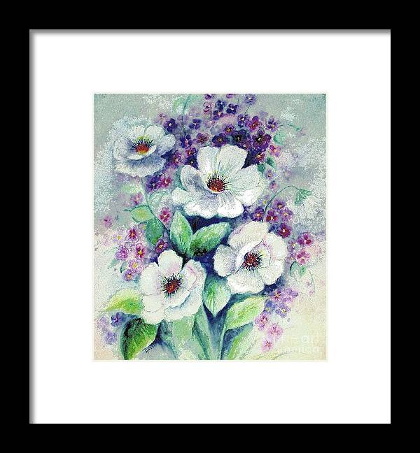 Forget-me-knot Flowers Framed Print featuring the painting Forget-Me-Knots and Roses by Hazel Holland