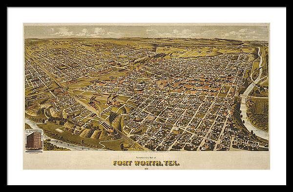 Texas Framed Print featuring the digital art Fort Worth 1891 by Henry Wellge by Texas Map Store