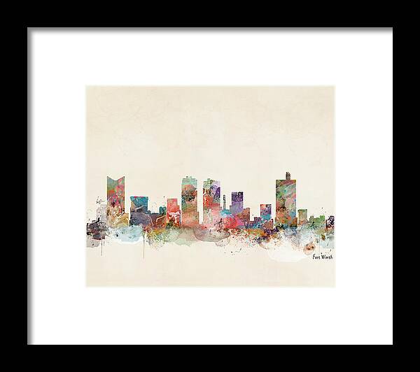 Fort Worth City Skyline Framed Print featuring the painting Fort Worth City Skyline by Bri Buckley