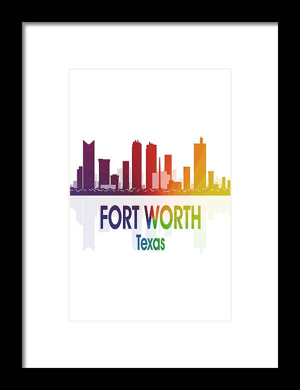 Fort Worth Framed Print featuring the digital art Fort Worth TX 1 Vertical by Angelina Tamez