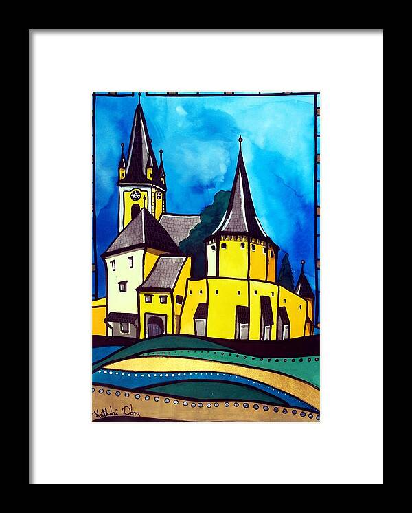 Medieval Framed Print featuring the painting Fortified Medieval Church in Transylvania by Dora Hathazi Mendes by Dora Hathazi Mendes