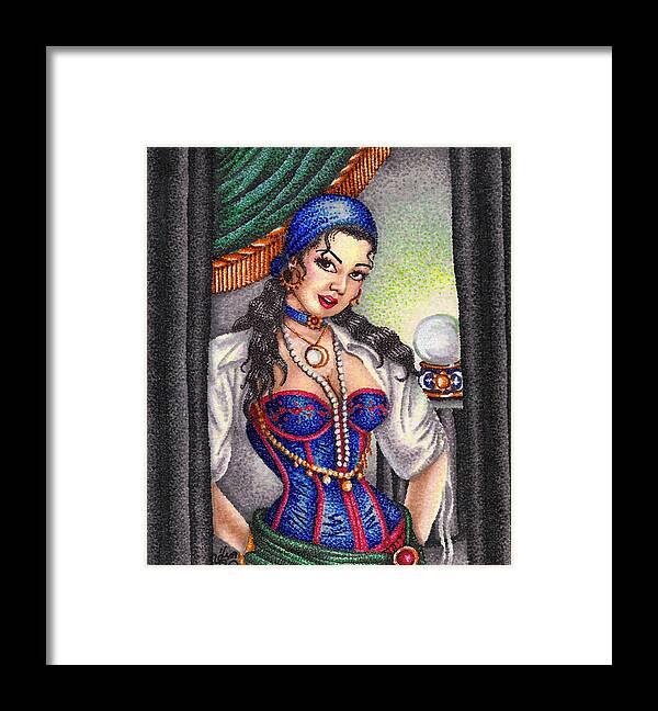 Woman Framed Print featuring the drawing Fortune Teller by Scarlett Royale