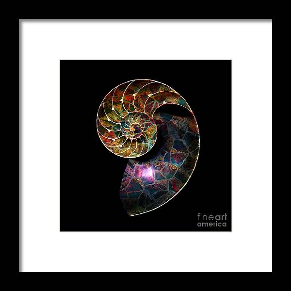 Abstract Framed Print featuring the digital art Fossilized Nautilus Shell by Klara Acel