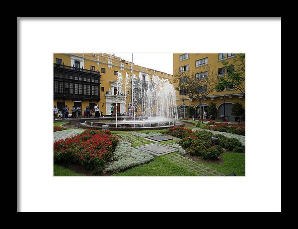 Architecture Framed Print featuring the digital art Fountain in Central Lima by Carol Ailles