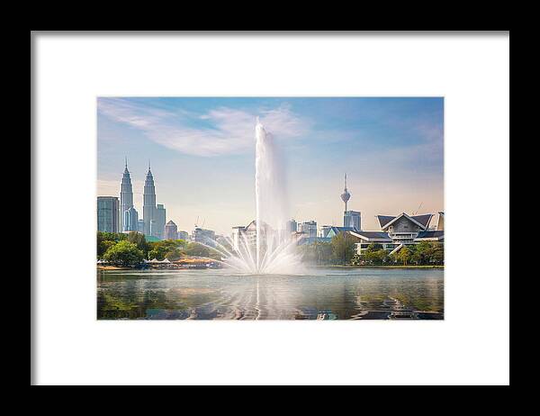 Kuala Framed Print featuring the photograph Fountain in Kuala lumpur park by Anek Suwannaphoom