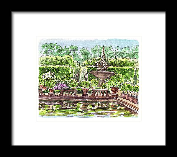 Fountain Island Boboli Gardens Florence Italy Framed Print featuring the painting Fountain Island Boboli Gardens Florence Italy by Irina Sztukowski