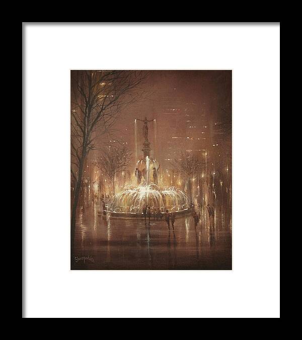 Fountain Square Framed Print featuring the painting Fountain Square by Tom Shropshire