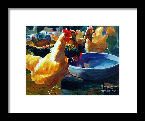 Paintings Framed Print featuring the painting Four Clucks by Kathy Braud