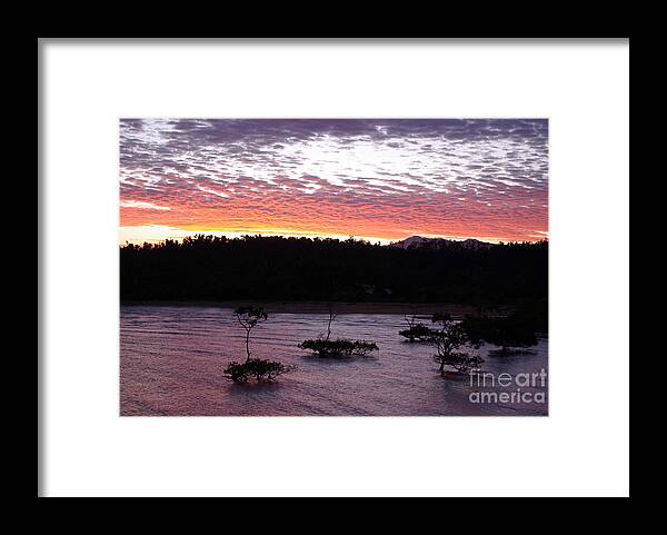 Landscape Framed Print featuring the photograph Four Elements Sunset Sequence 8 Coconuts Qld by Kerryn Madsen - Pietsch