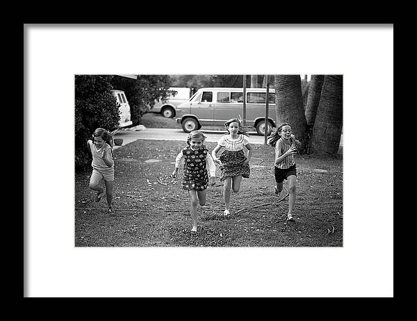 Racing Framed Print featuring the photograph Four Girls Racing, 1972 by Jeremy Butler