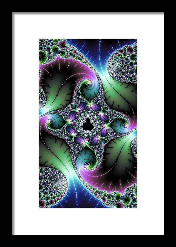 Fractal Framed Print featuring the digital art Fractal floral art green purple blue by Matthias Hauser