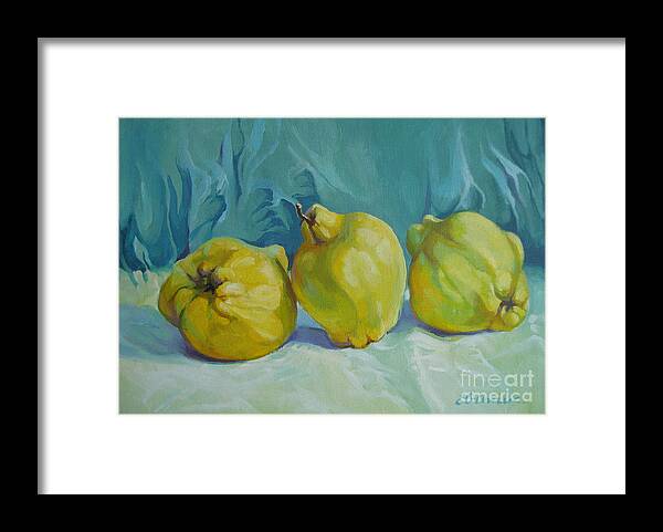 Quince Framed Print featuring the painting Fragrance of autumn by Elena Oleniuc