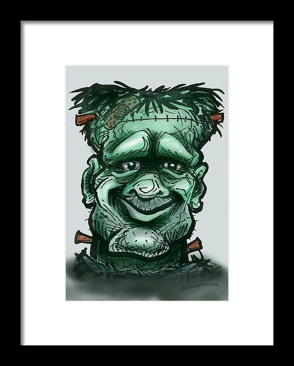 Frankenstein Framed Print featuring the greeting card Frankenstein by Kevin Middleton