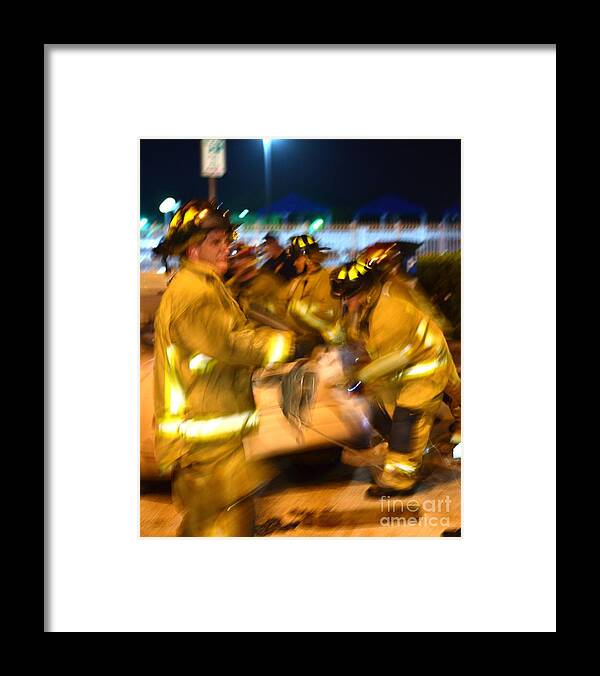 Firefighters Framed Print featuring the photograph Frantic Rescue by Rene Triay FineArt Photos