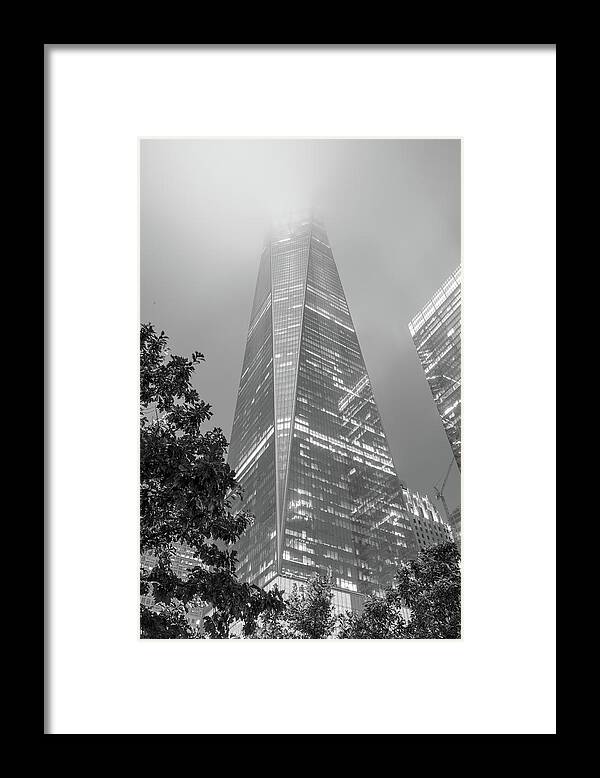 B&w Framed Print featuring the photograph Freedom Tower into the Fog by John McGraw