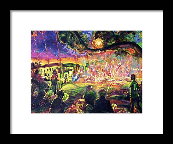 Sunset Framed Print featuring the painting Freedom's Fire by Bonnie Lambert
