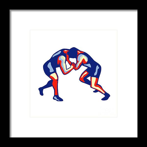 Wrestling Framed Print featuring the digital art Freestyle Wrestling Retro by Aloysius Patrimonio