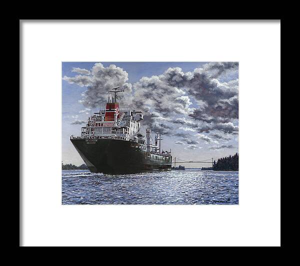 Freighter Framed Print featuring the painting Freighter Inviken by Richard De Wolfe