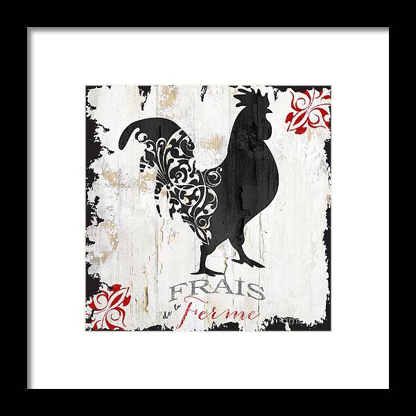 Farm Framed Print featuring the painting French Farm Sign Rooster by Mindy Sommers