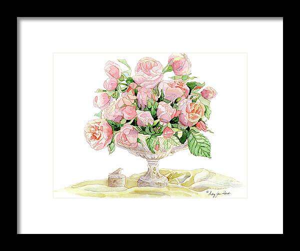 French Framed Print featuring the painting French Floral Still Life - Bouquet of Antique English Roses by Audrey Jeanne Roberts