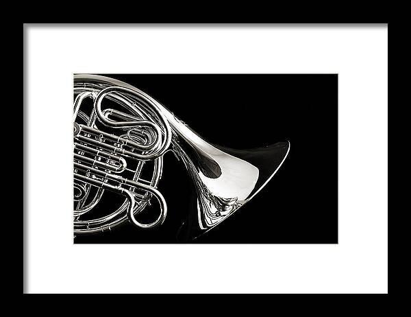 French Horn Framed Print featuring the photograph French Horn Isolated on Back by M K Miller