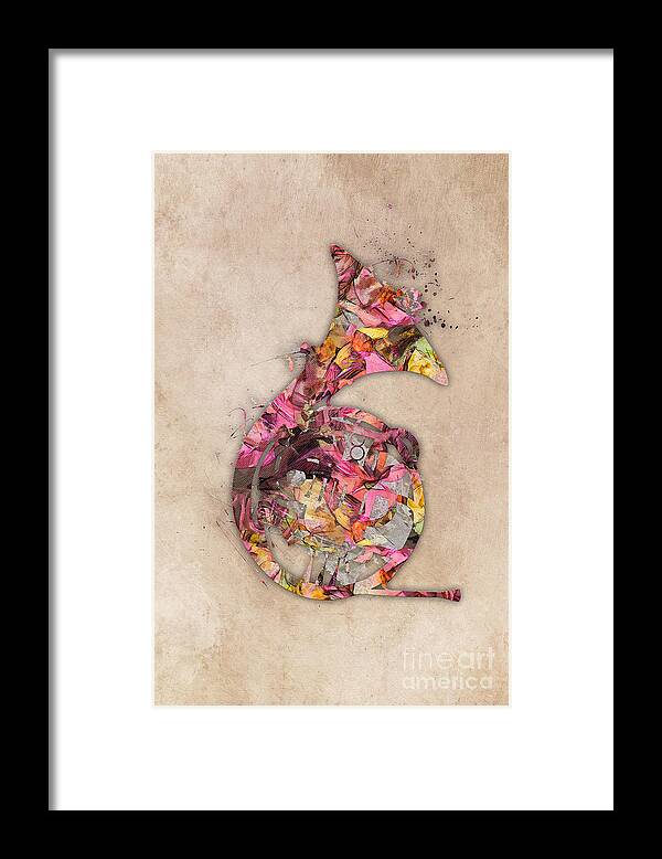 French Horn Framed Print featuring the digital art French horn by Justyna Jaszke JBJart