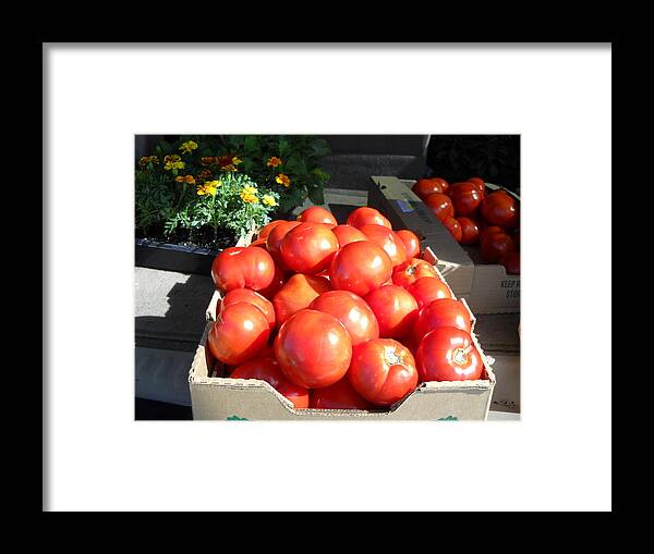 Tomatoes Framed Print featuring the photograph Fresh Tomatoes at Farmers Market by Kent Lorentzen